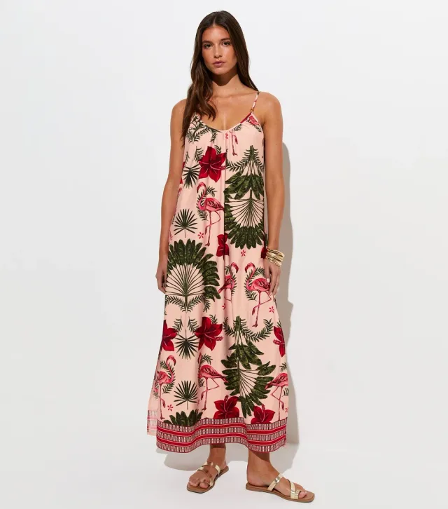 Pink Flamingo Print Maxi Dress