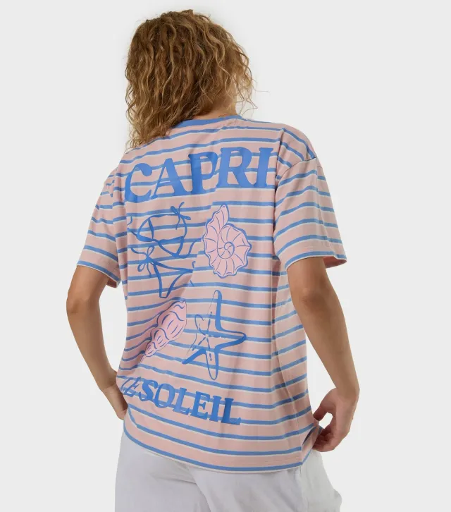 Pink Cotton Striped Capri Logo T-Shirt