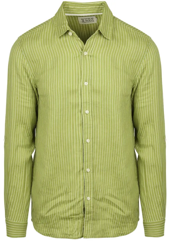 Scotch and Soda Linen Shirt Stripes Green maat L