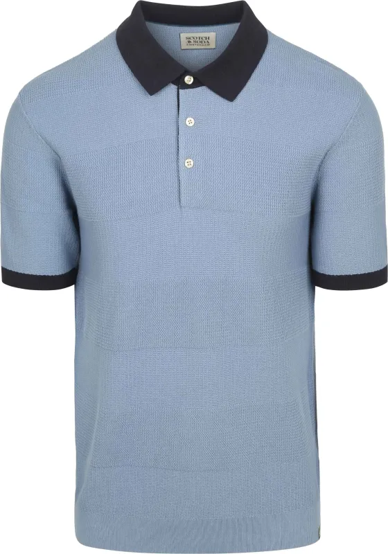 Scotch And Soda Knitted Polo Shirt Structure Blue maat L