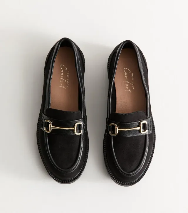 Black Faux Suede Horsebit Detail Loafers Vegan
