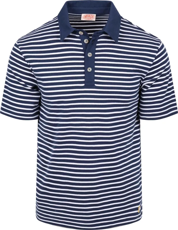 Armor-Lux Polo Shirt Stripes Navy Blue Dark Blue maat L