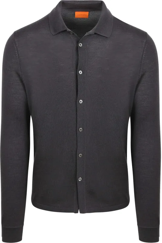Suitable Cardigan Shirt Merino Anthracite Dark Grey Grey maat L