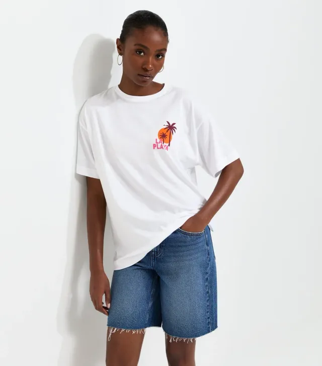 White Cotton La Playa Oversized T-Shirt