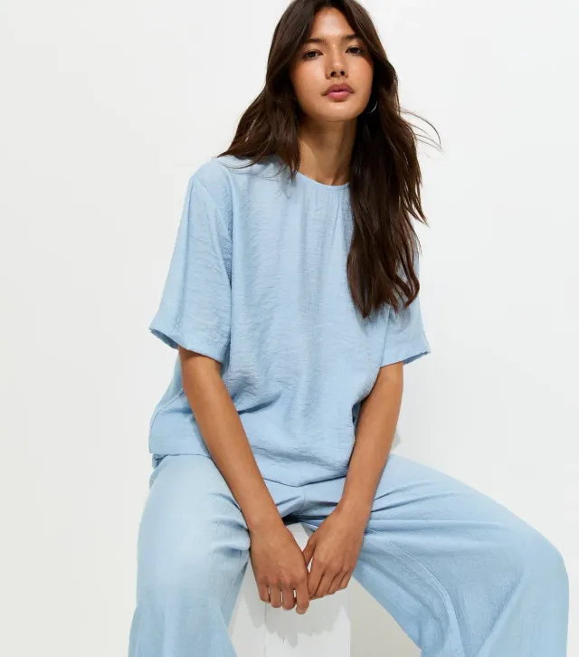 Blue Woven Short Sleeve T-Shirt