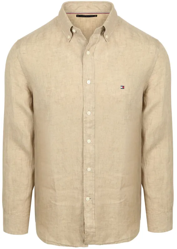 Tommy Hilfiger Linen Shirt Beige maat L