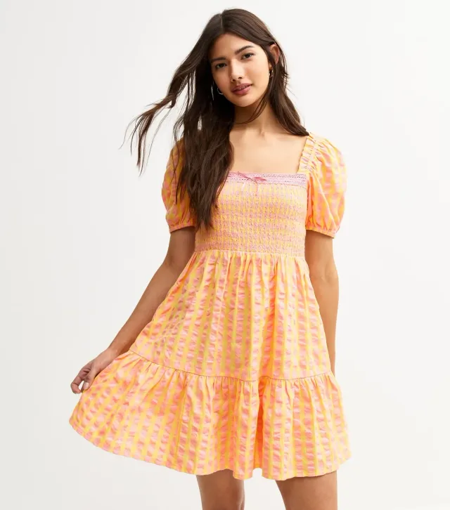 Pink Gingham Print Milkmaid Mini Dress