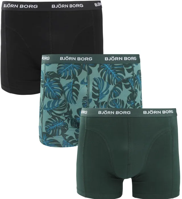 Björn Borg Cotton Stretch Boxers 3-Pack Multicolour Black Green Dark Green maat L