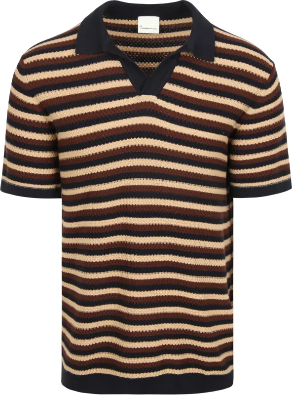 KnowledgeCotton Apparel Polo Knitted Striped Brown maat L