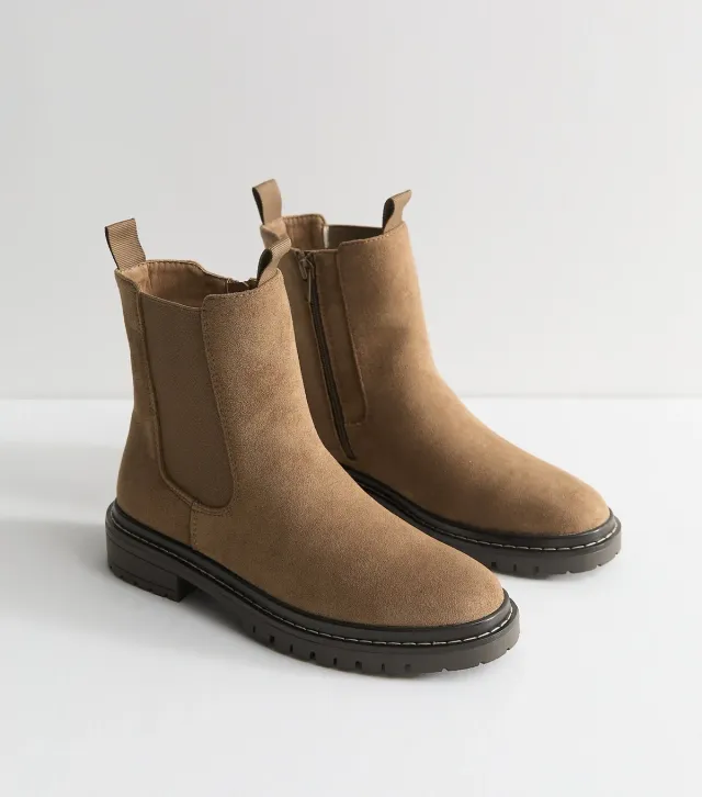 Camel Faux Suede Stitch Chelsea Boots