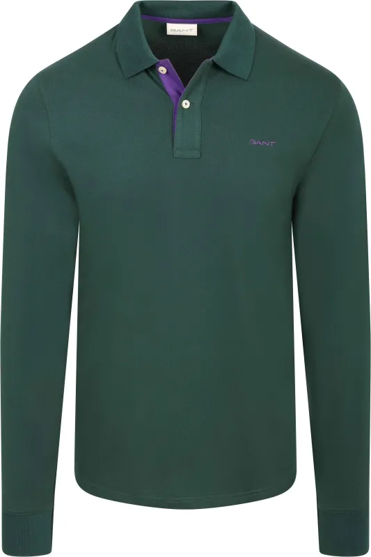Gant Longsleeve Contrast Piqué Polo Shirt Tartan Green Dark Green maat 3XL