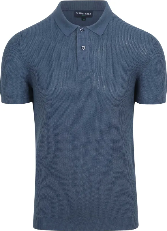 Suitable Respect Polo Shirt Structure Knit Blue maat L