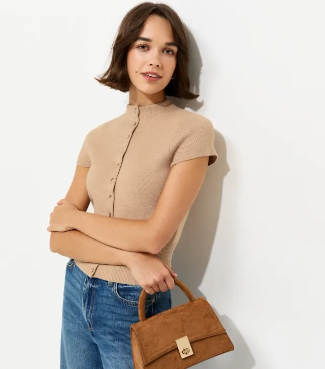 Oatmeal Short Sleeve Knitted Cardigan