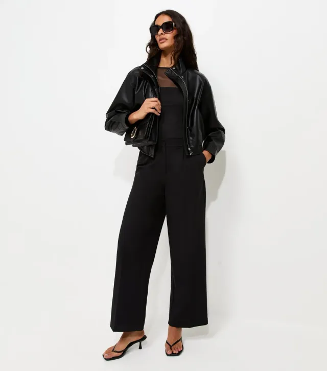Black Tailored Front Crease Wide Leg Trousers