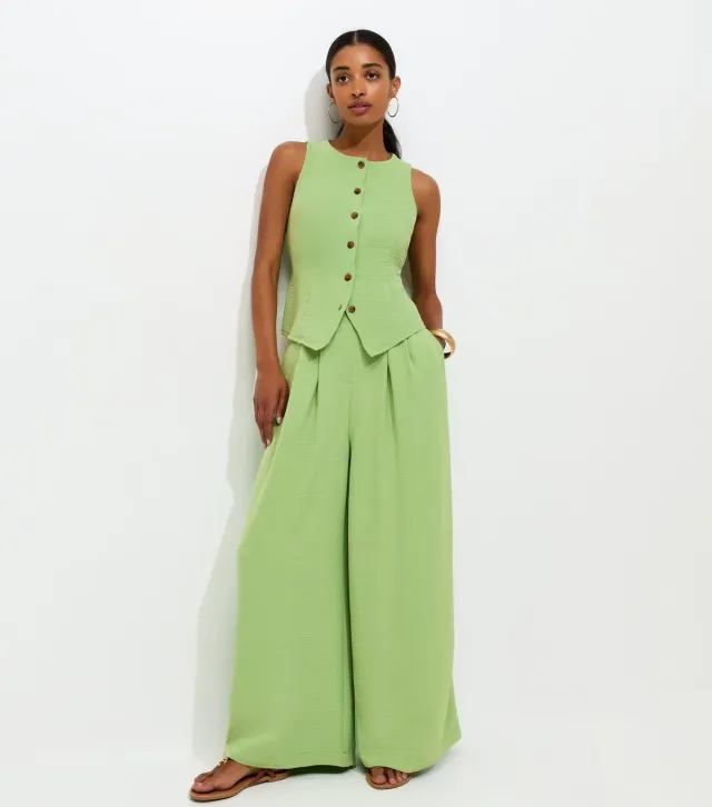 Bright Green Tailored Wide Leg Trousers