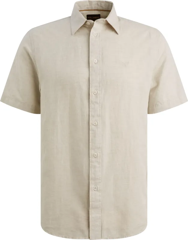 PME Legend Short Sleeve Shirt Cotton Linen Ecru Off-White Beige maat M