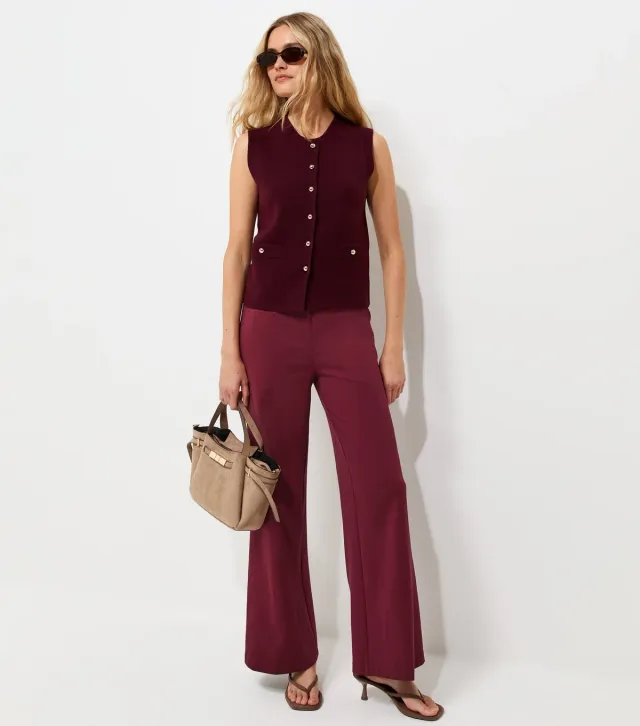 Dark Burgundy Jersey Wide Leg Trousers