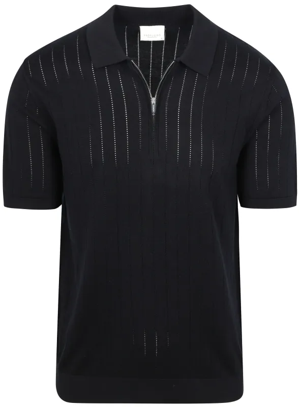 Profuomo Knitted Half Zip Polo Shirt Dropneedle Navy Blue Dark Blue maat L