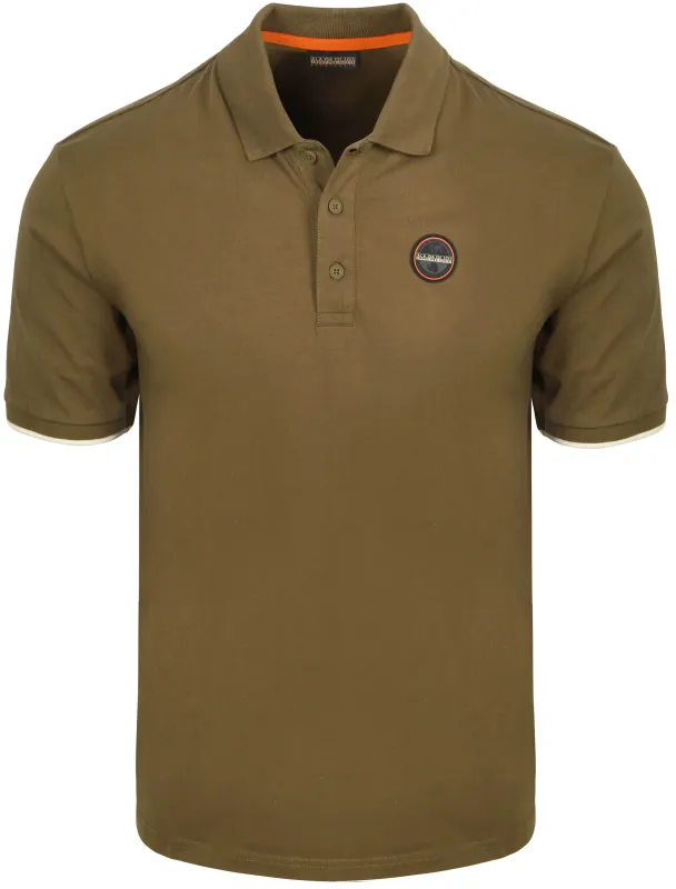 Napapijri E-Badge Polo Shirt Olive Green Dark Green maat L