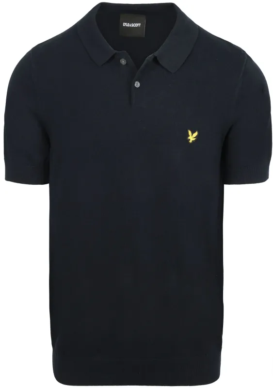 Lyle & Scott Knitted Polo Shirt Navy Blue Dark Blue maat L