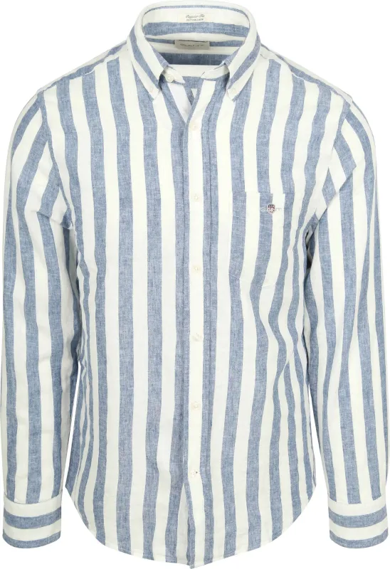 Gant Cotton Linen Shirt Stripe Blue maat L