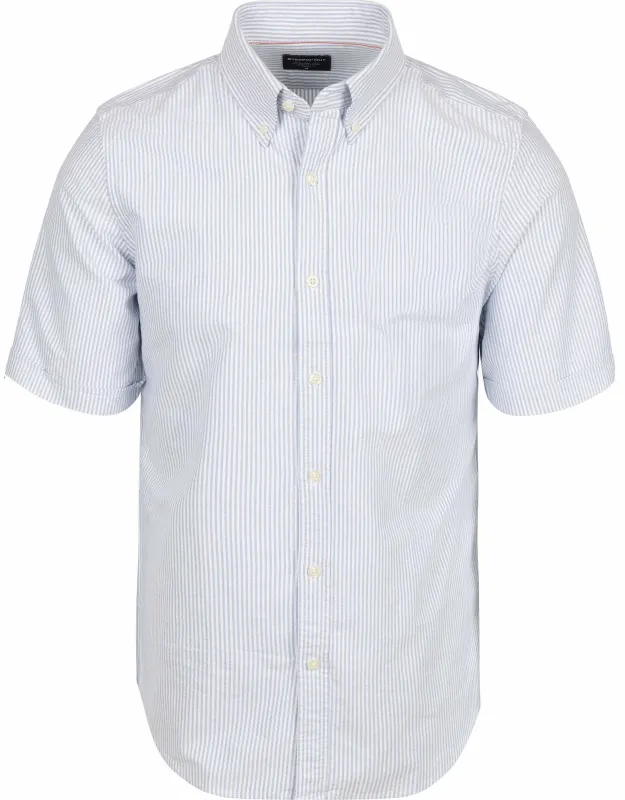 Steppin' Out Short Sleeve Shirt Oxford Yale Stripes Light Light blue Blue maat L