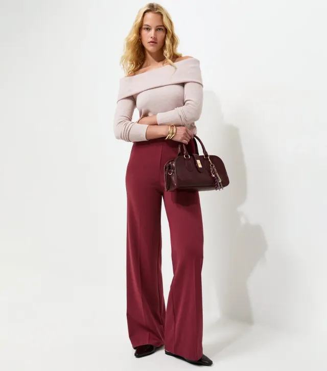 Tall Dark Burgundy Jersey Wide Leg Trousers