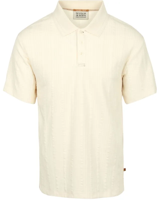 Scotch & Soda Knitted Polo Structured Ecru Off-White Beige maat L