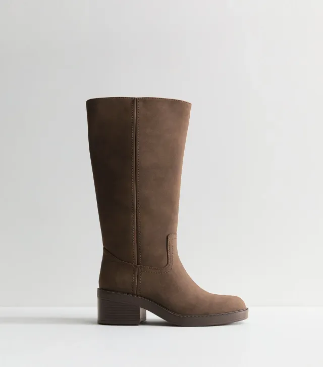 Dark Brown Faux Suede Knee High Boots Vegan