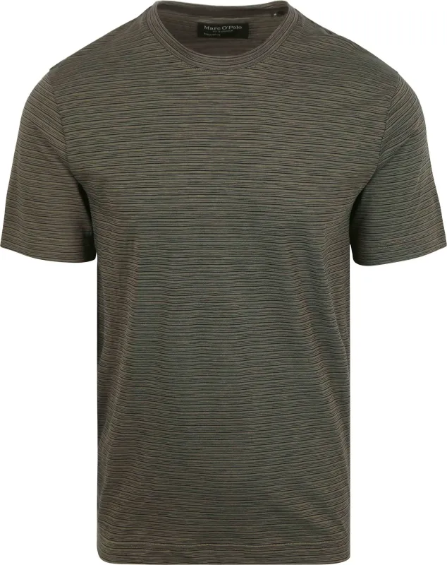 Marc O'Polo T-shirt Slub Stripes Dark Dark Green Green maat L
