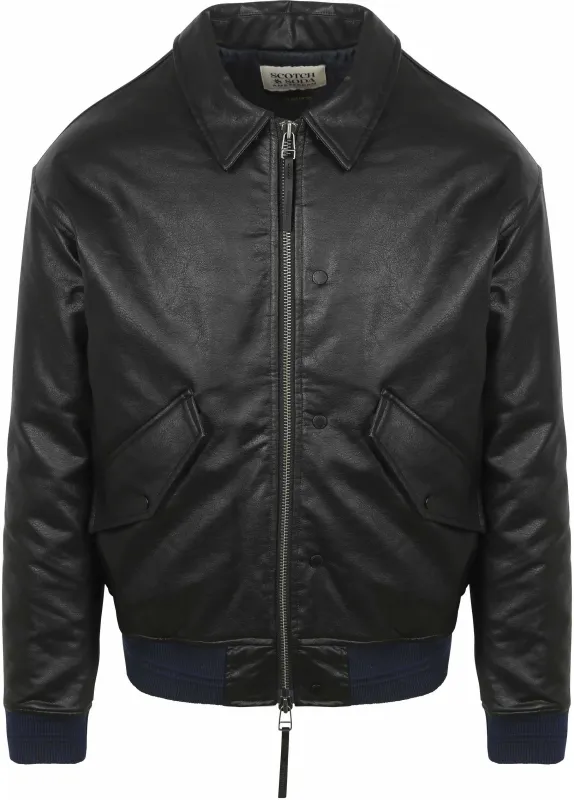 Scotch and Soda Faux Leather Bomberjack Black maat L