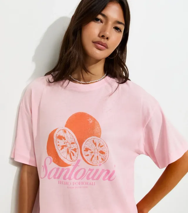 Light Pink Cotton Santorini Orange Oversized T-Shirt