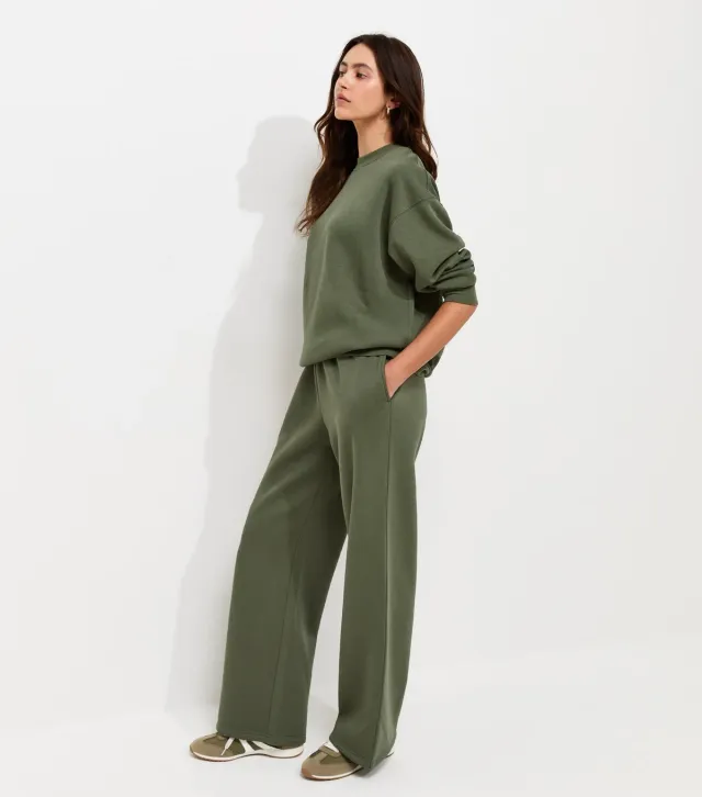 Dark Khaki Cotton Rich Wide Leg Joggers