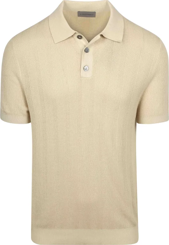 Suitable Knitted Jacquard Polo Shirt Sand Beige Off-White maat L