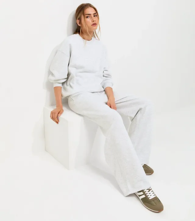 Grey Marl Cotton Rich Wide Leg Joggers