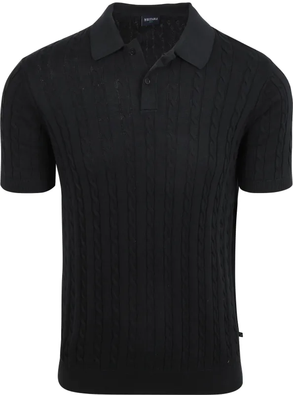 Suitable Respect Polo Shirt Knit Cable Navy Blue Dark Blue maat L