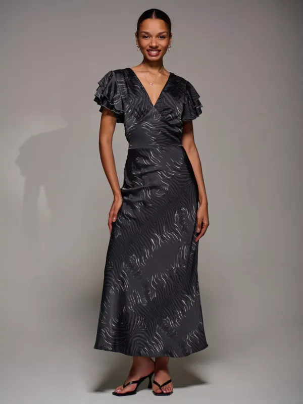 Jolie Moi Ruffle Satin Maxi Dress