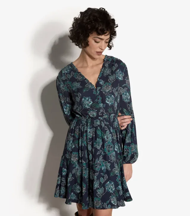 Blue Ruffle Trim V-Neck Mini Dress