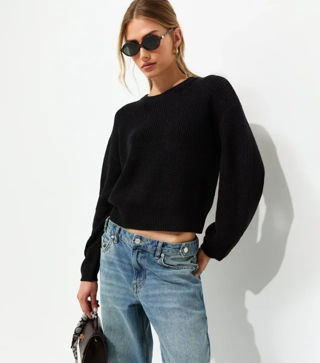Black Ribbed Knit Meet The Jean Jumper