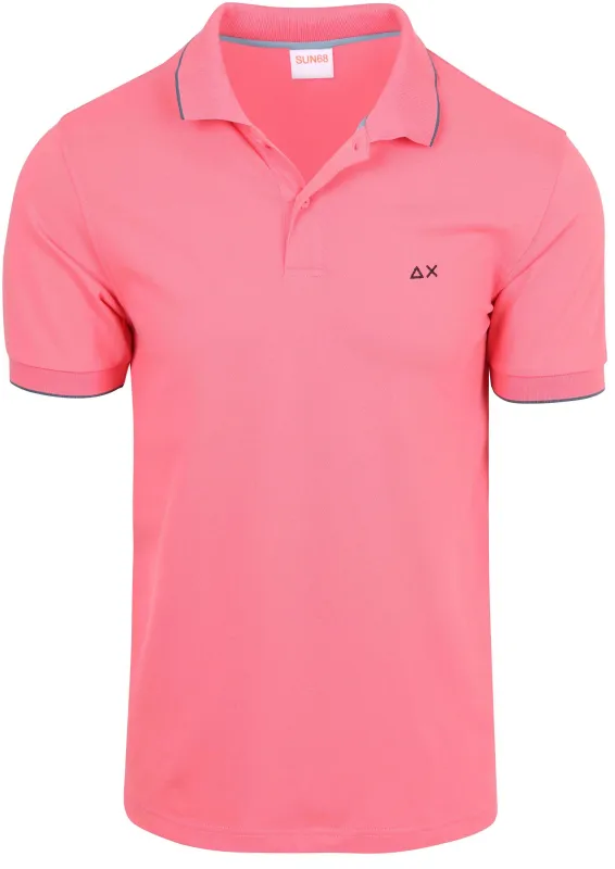 Sun68 Polo Shirt Small Stripe Collar Pink maat L