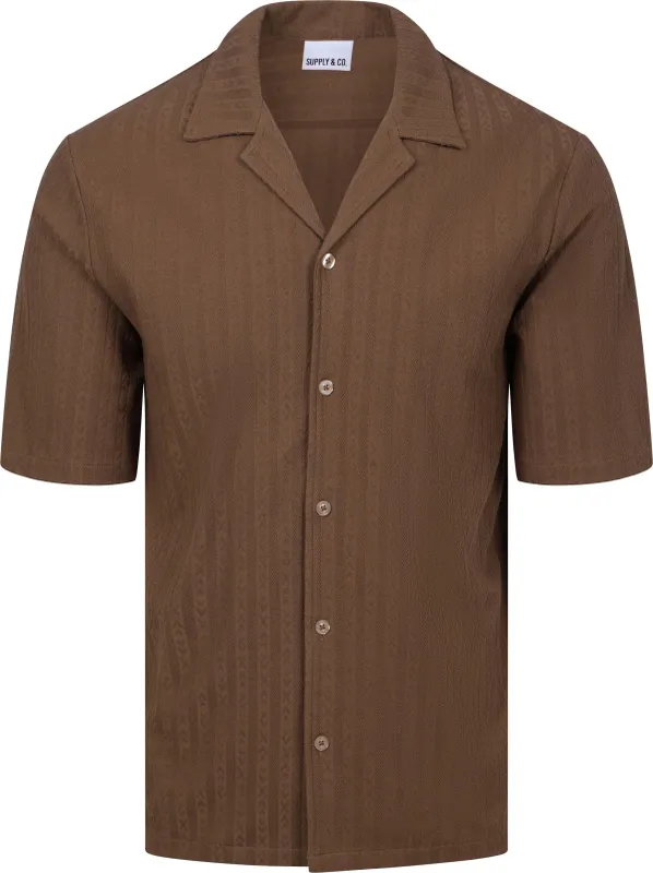 Supply & Co Short Sleeve Shirt Stretch Brown maat L