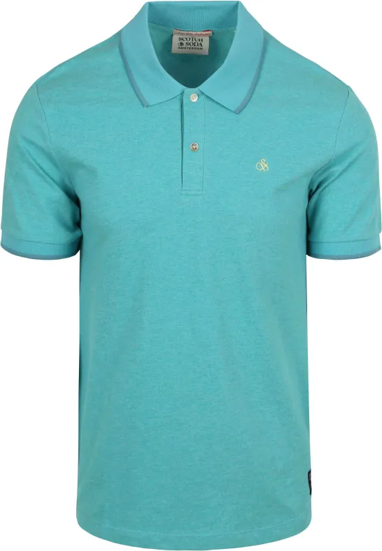Scotch And Soda Melange Polo Shirt Turqoise Blue Turquoise maat L