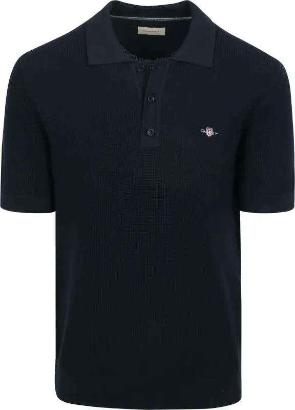 Gant Knitted Polo Shirt Navy Blue Dark Blue maat L