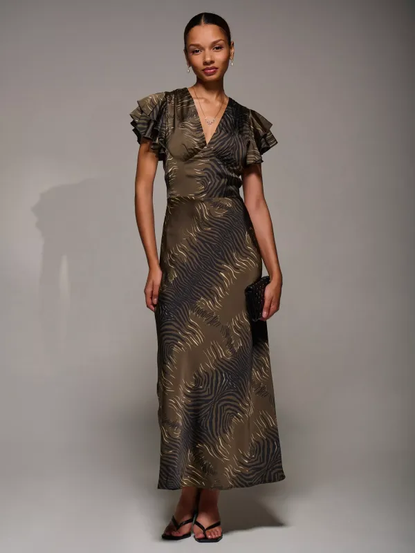 Jolie Moi Ruffle Satin Maxi Dress