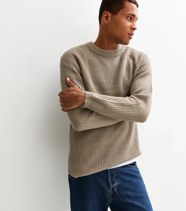 Mink Regular Fisherman Knit Crew Neck Jumper