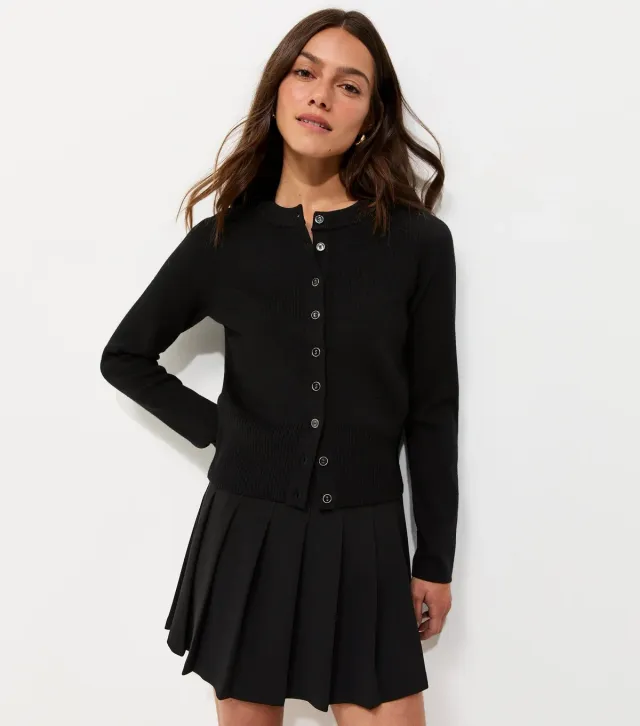 Petite Black Compact Knit Crew Neck Cardigan