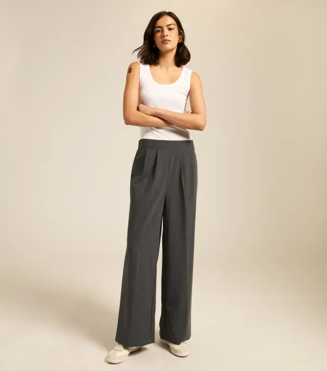 Grey Elasticated Wide Leg Trousers