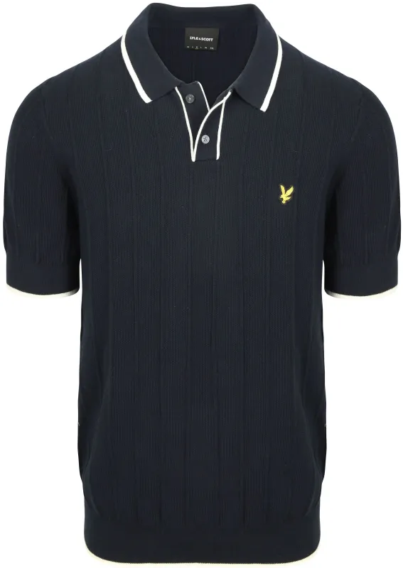 Lyle and Scott Poloshirt Knitted Tipped Dark Navy Dark Blue Blue maat L