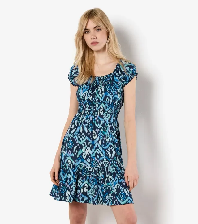 Blue Tie Dye Print Milkmaid Mini Dress