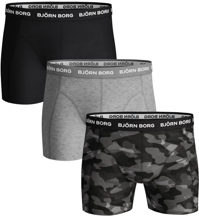 Björn Borg Cotton Stretch Boxers 3-Pack Black Grey maat M